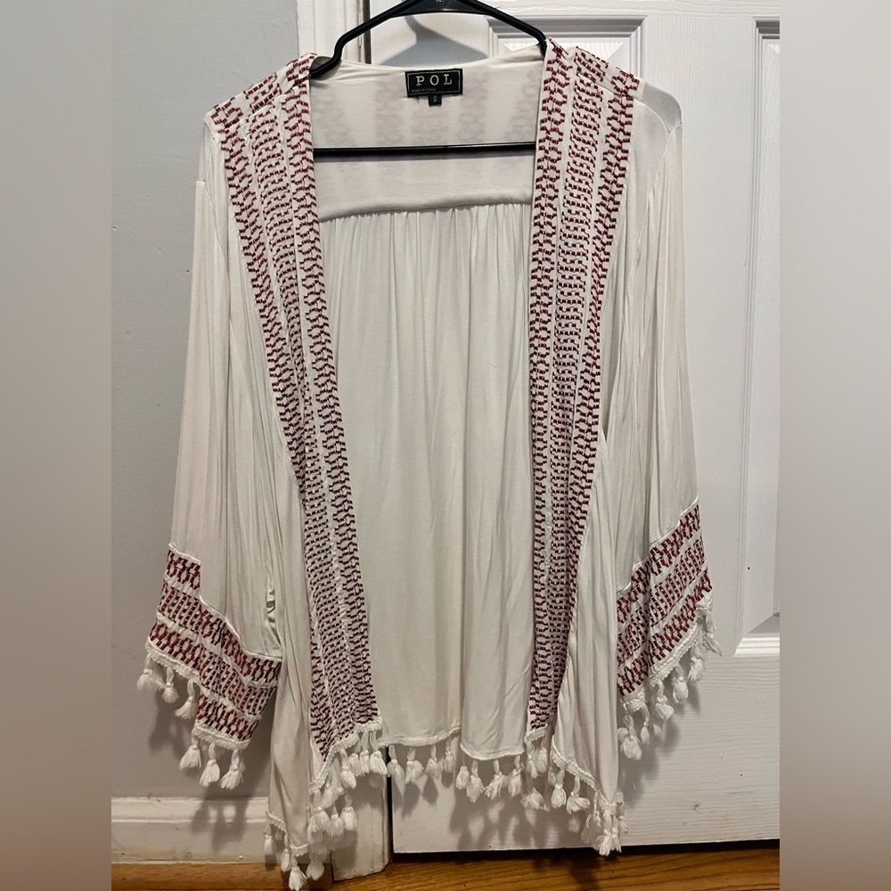 POL White and Red Embroidered Women's Cardigan